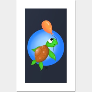 Turtle with a Balloon Posters and Art